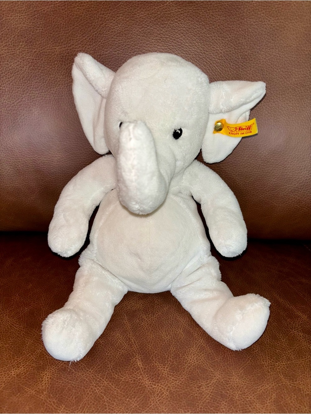 Steiff White Plush Elephant w/Signature Yellow Ear Tag